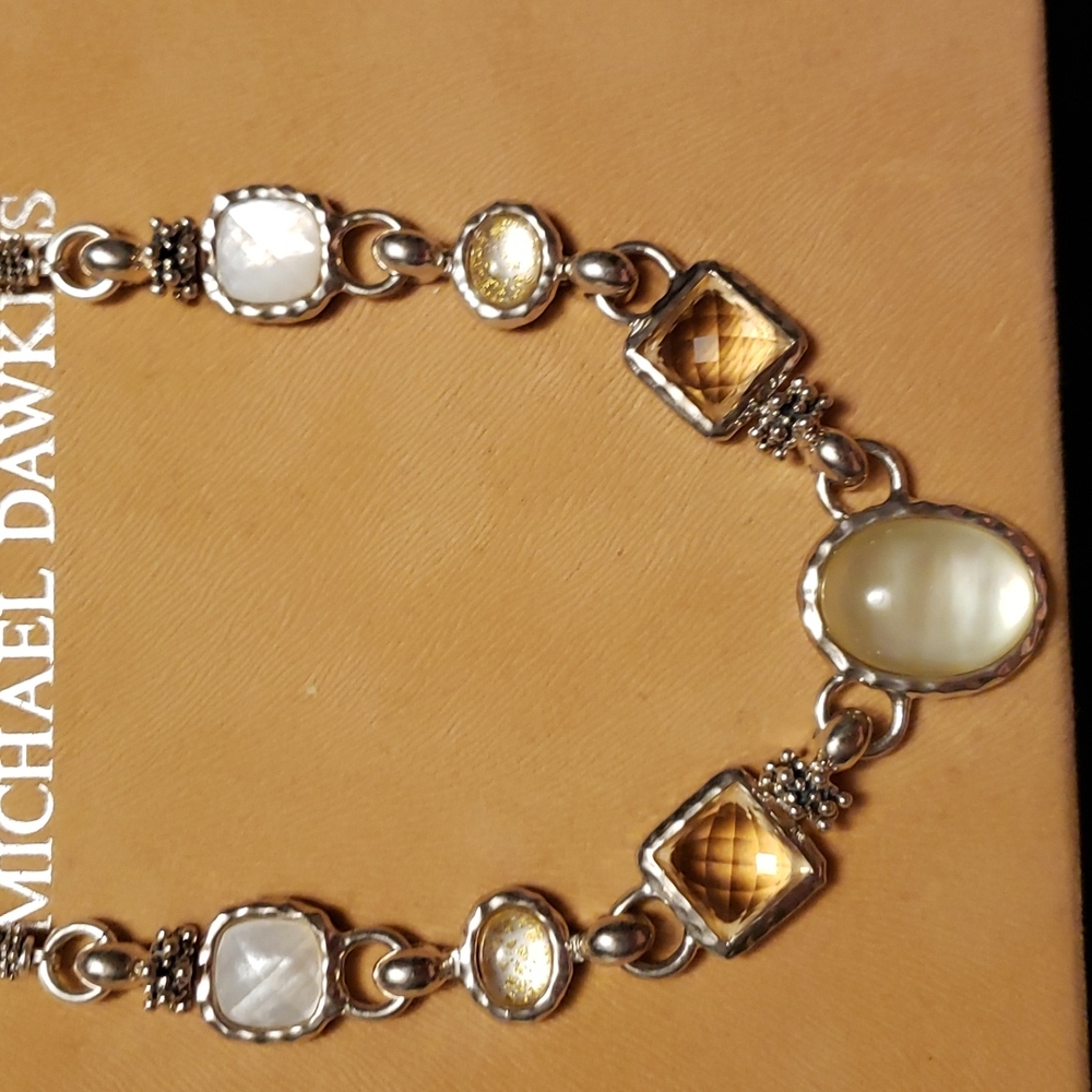 NEW Michael Dawkins Citrine, Mother-of-Pearl & Quartz. Sterling Silver Necklace